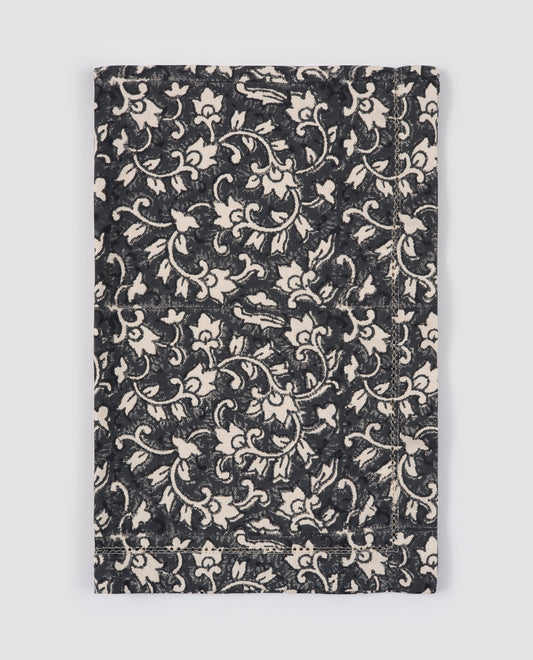 Organic Cotton Tea Towel - Delilah block print in inky blue