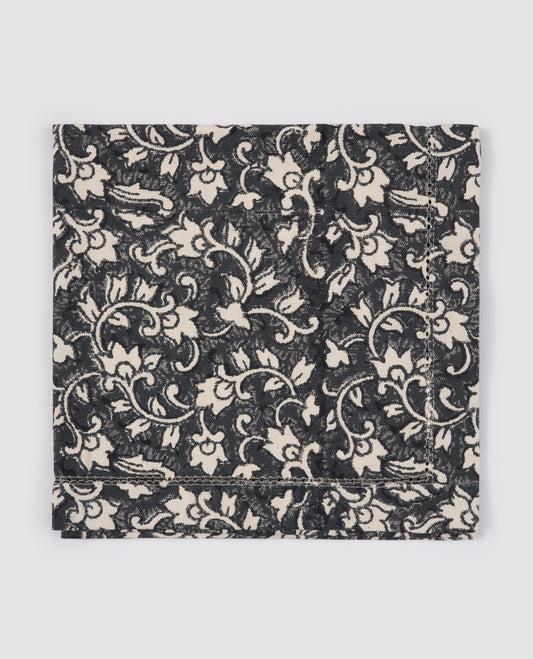 Organic Cotton Napkin - Delilah block print in inky blue