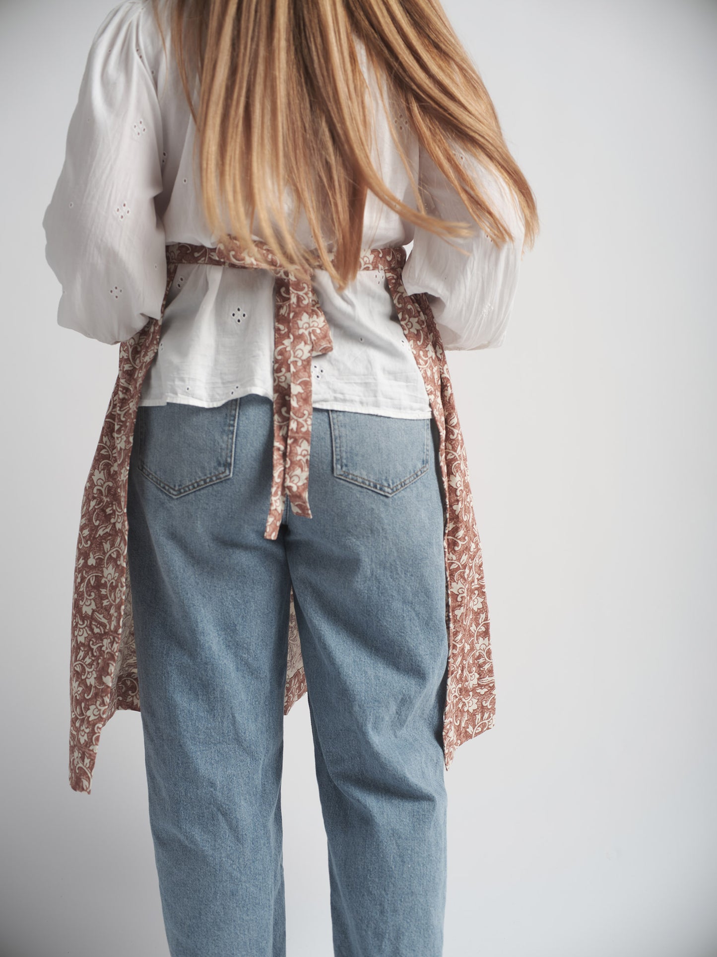 Organic Cotton Apron - Delilah block print in cedar