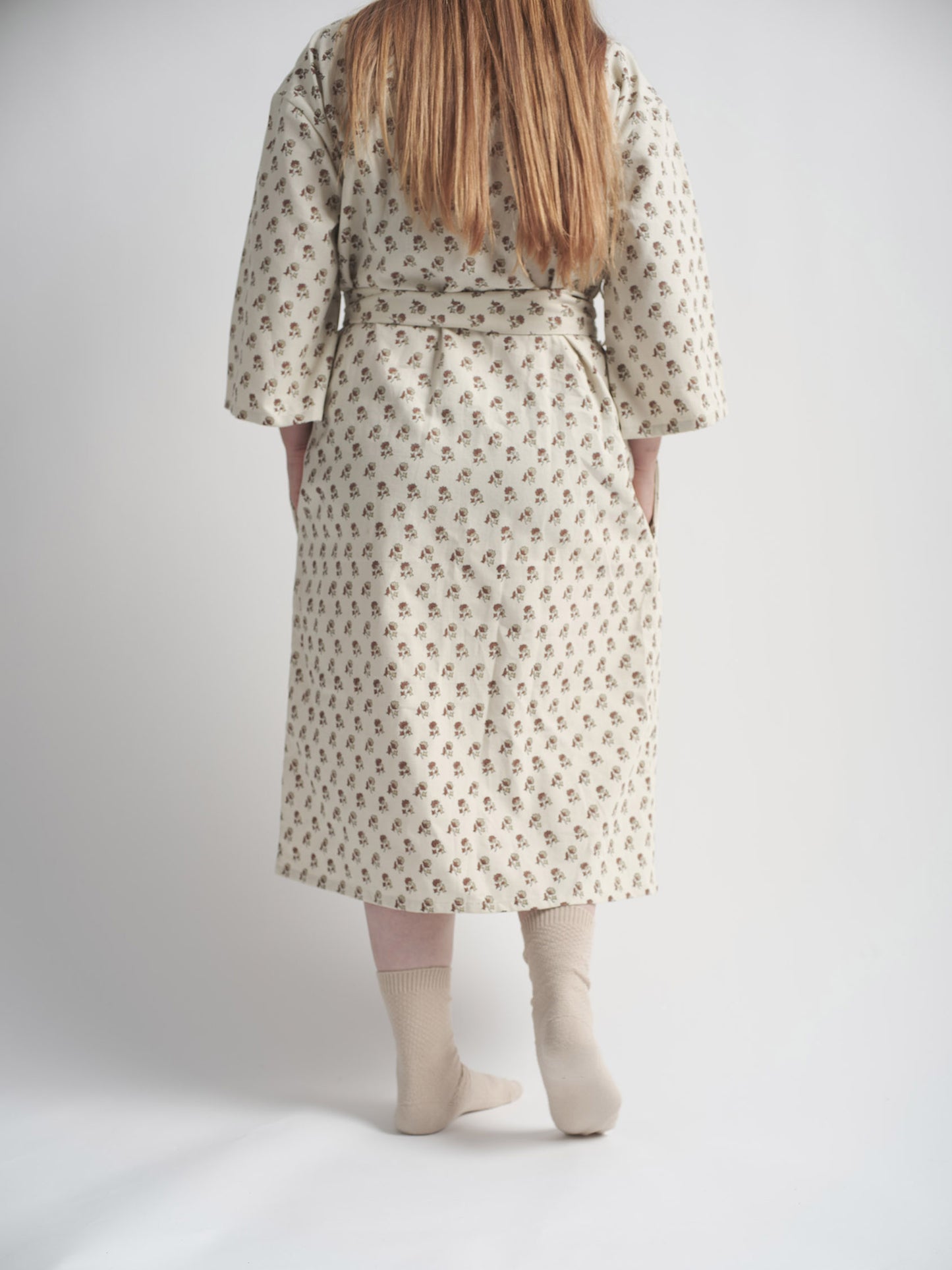 Organic Cotton Dressing Gown - Daisy Block Print in Cedar