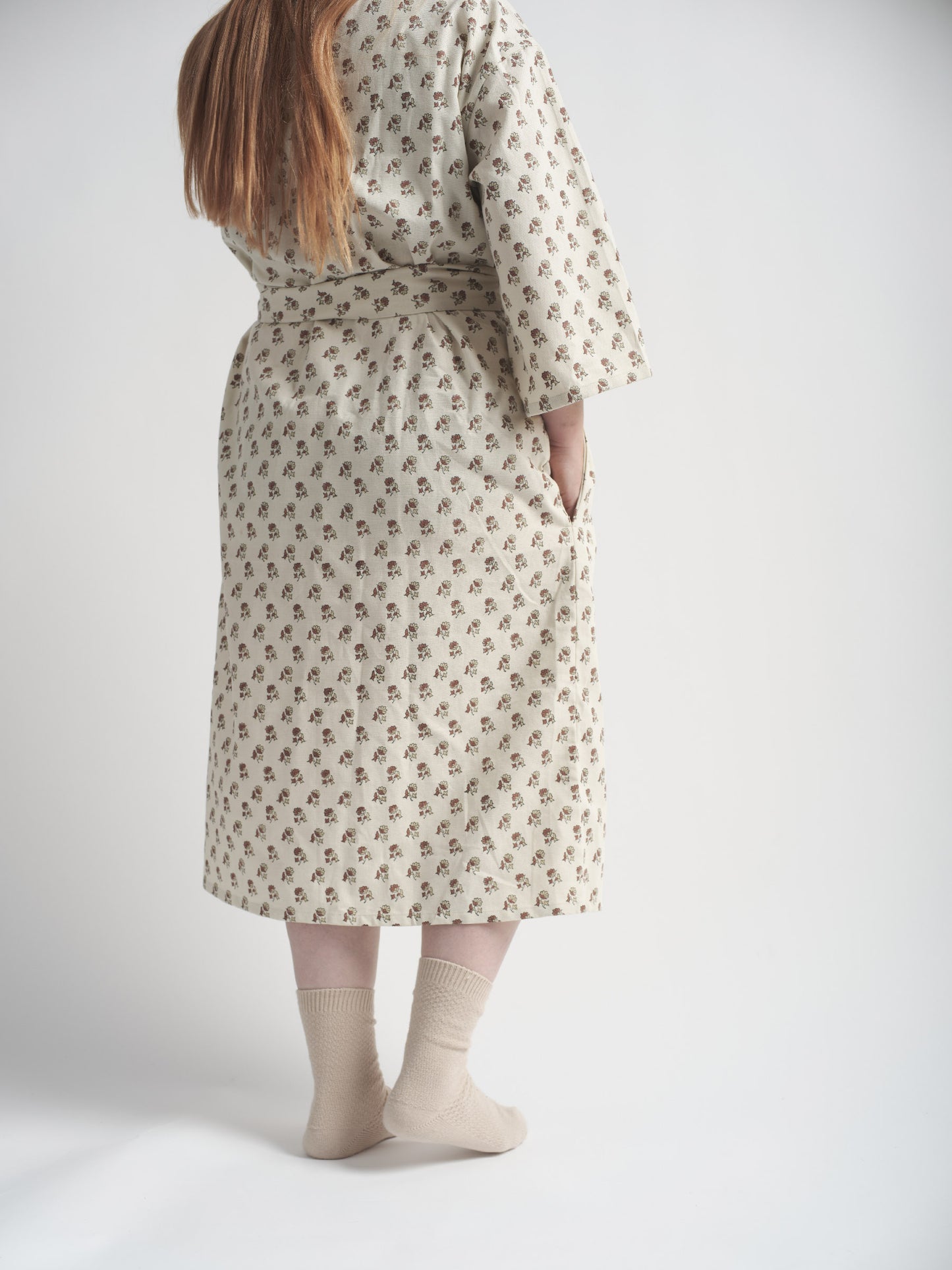 Organic Cotton Dressing Gown - Daisy Block Print in Cedar