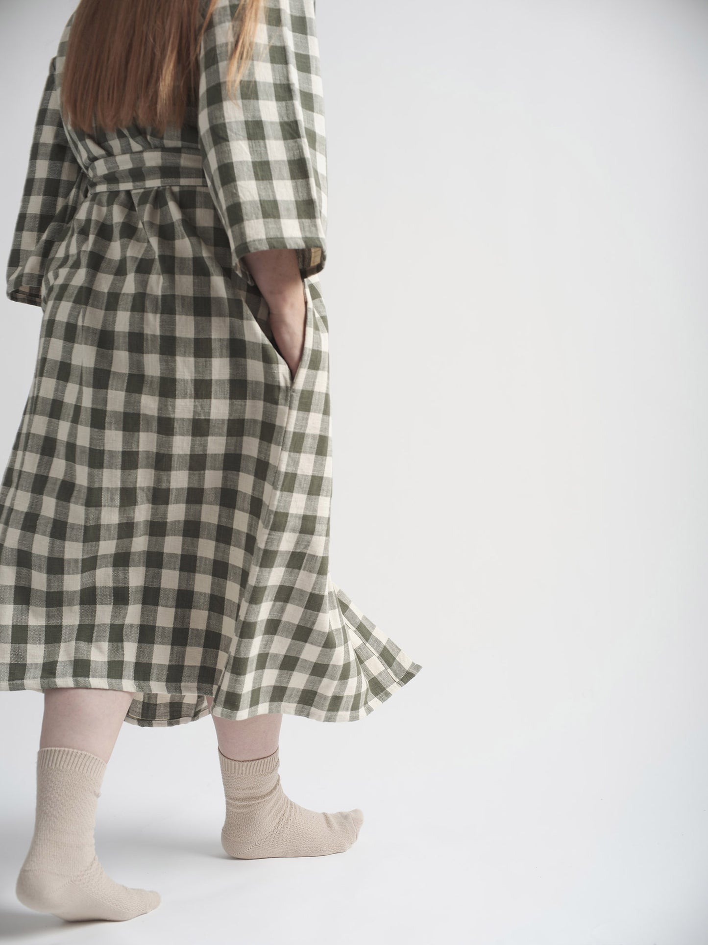 Organic Cotton Dressing Gown - Gingham in Pine