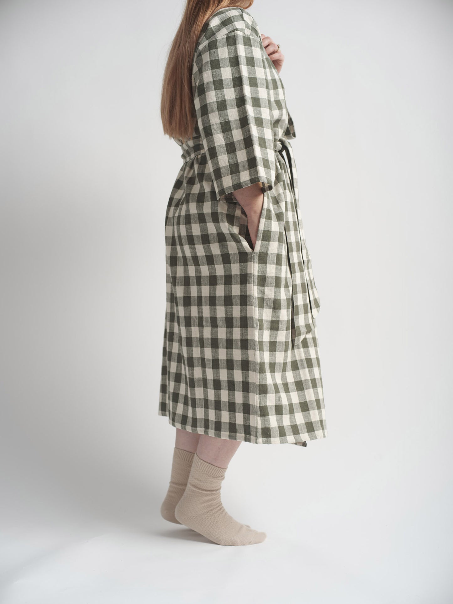 Organic Cotton Dressing Gown - Gingham in Pine