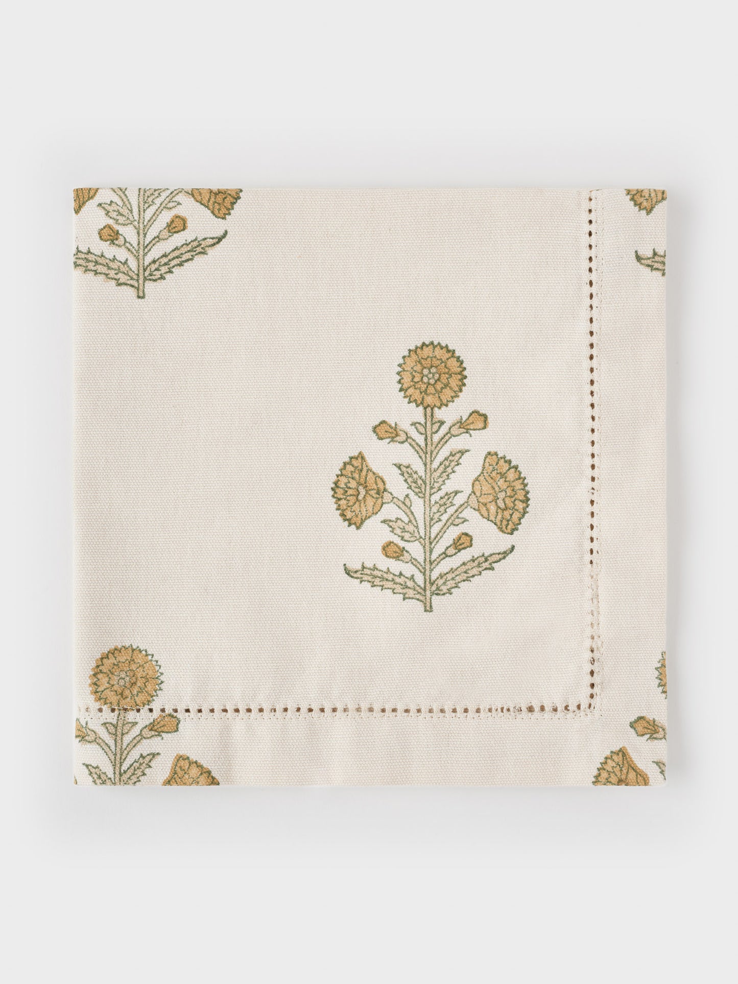 Organic Cotton Napkin - Poppy block print in flaxen
