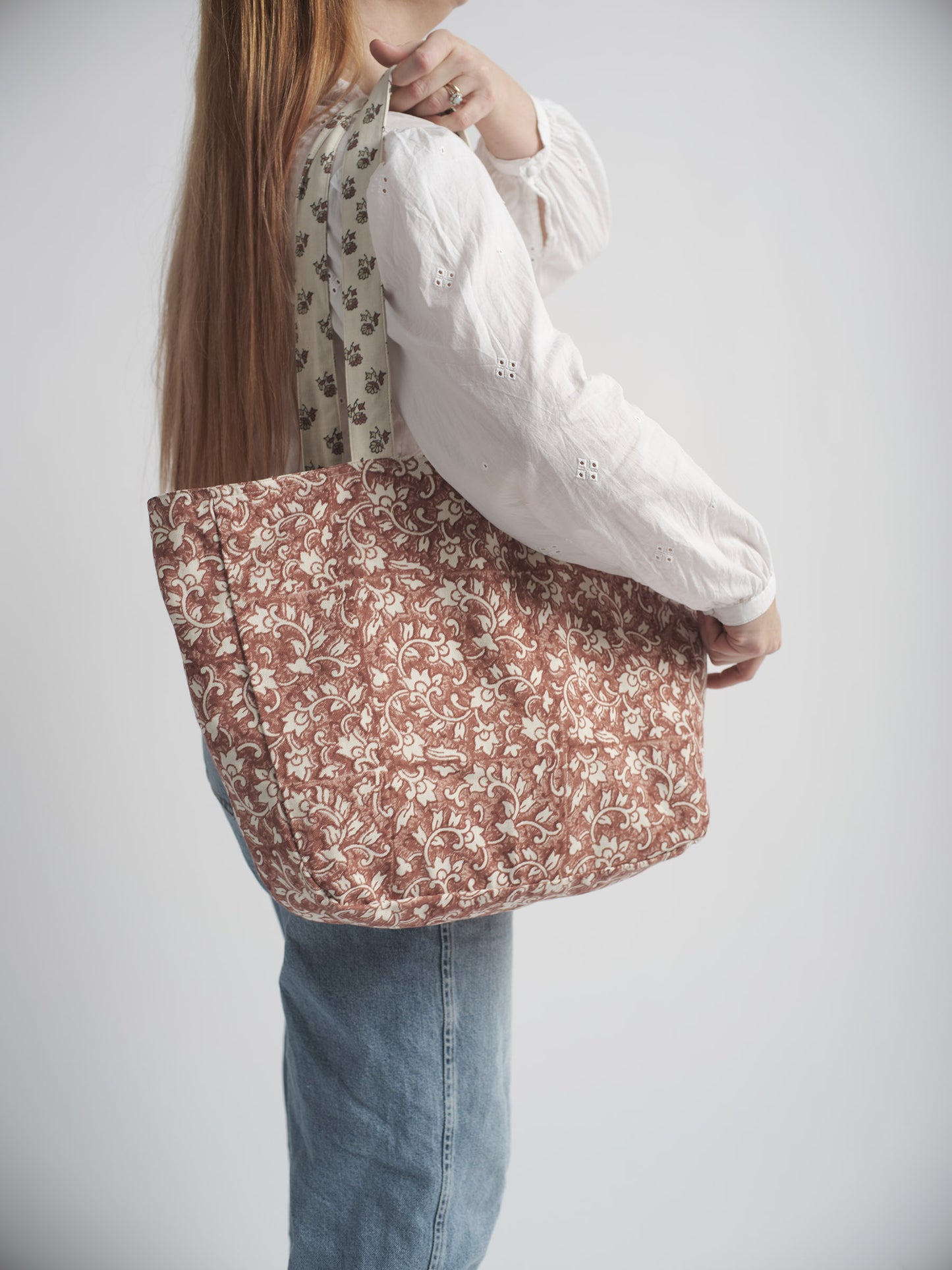 Organic Cotton Reversible Shopper - Block Print in Cedar