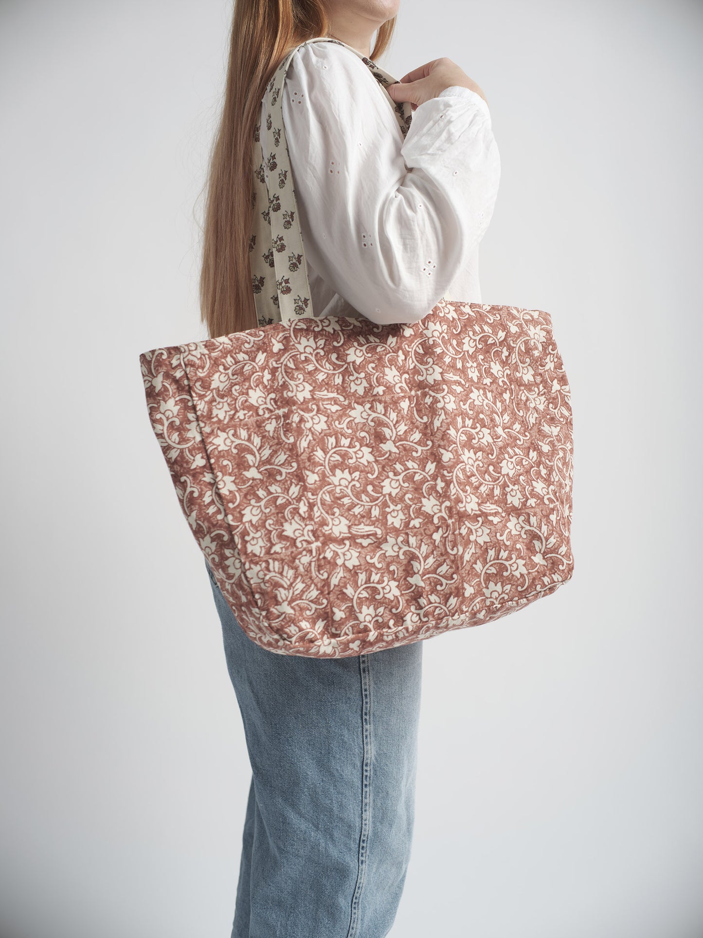 Organic Cotton Reversible Shopper - Block Print in Cedar