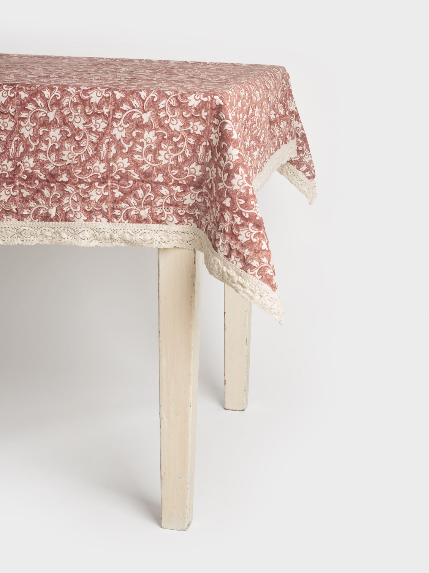Organic Cotton Tablecloth - Delilah block print in cedar