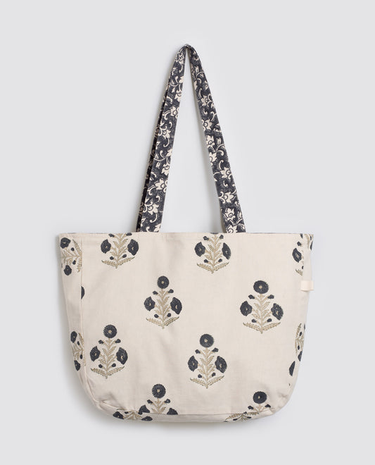 Organic Cotton Reversible Shopper - Block Print in Ink