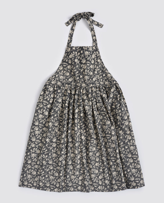 Organic Cotton Apron - Delilah block print in inky blue