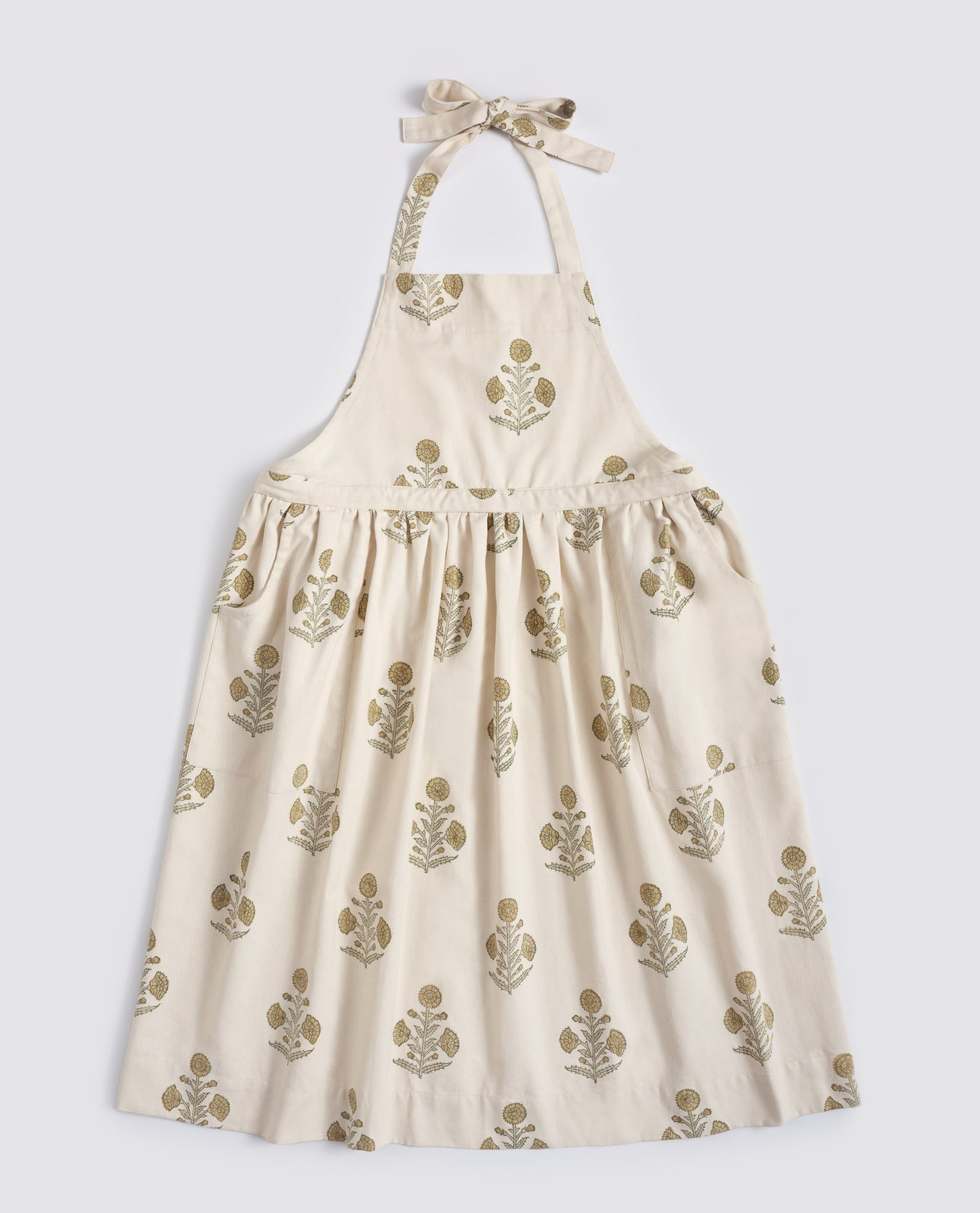 Organic Cotton Apron - Poppy block print in flaxen