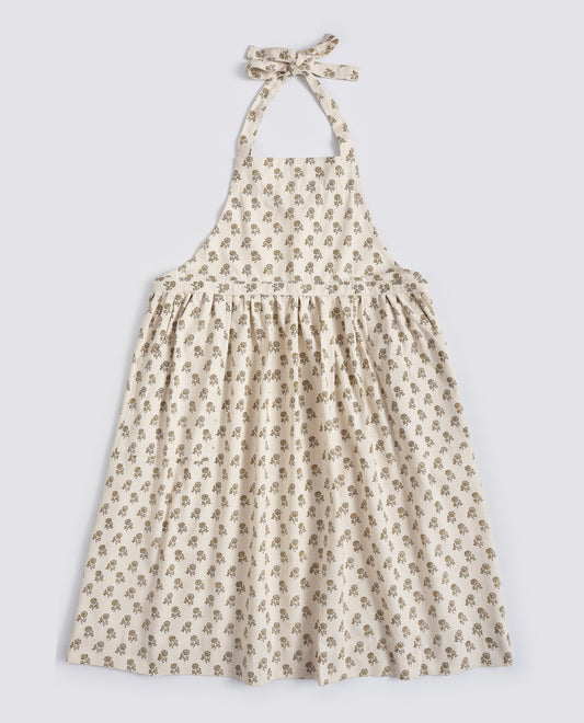 Organic Cotton Apron - Daisy block print in flaxen