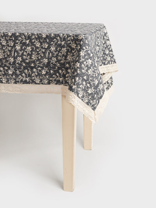 Organic Cotton Tablecloth - Delilah block print in inky blue
