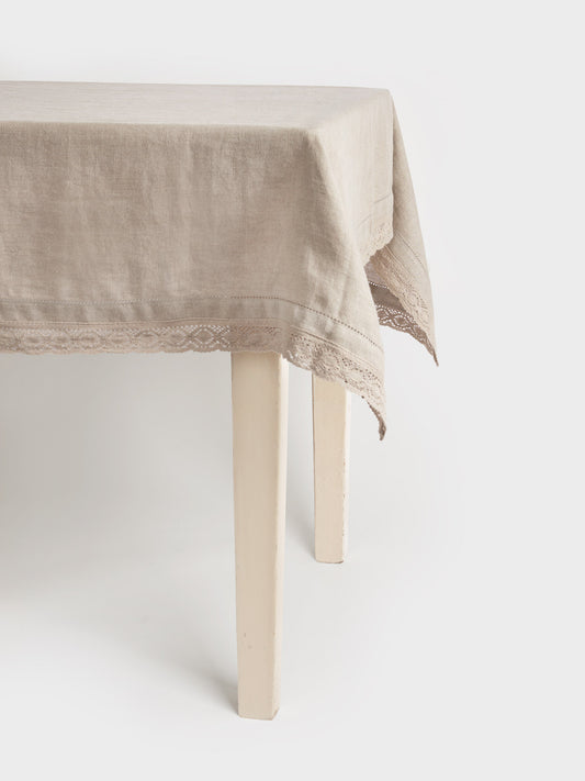 Linen Tablecloth - Natural linen with trim