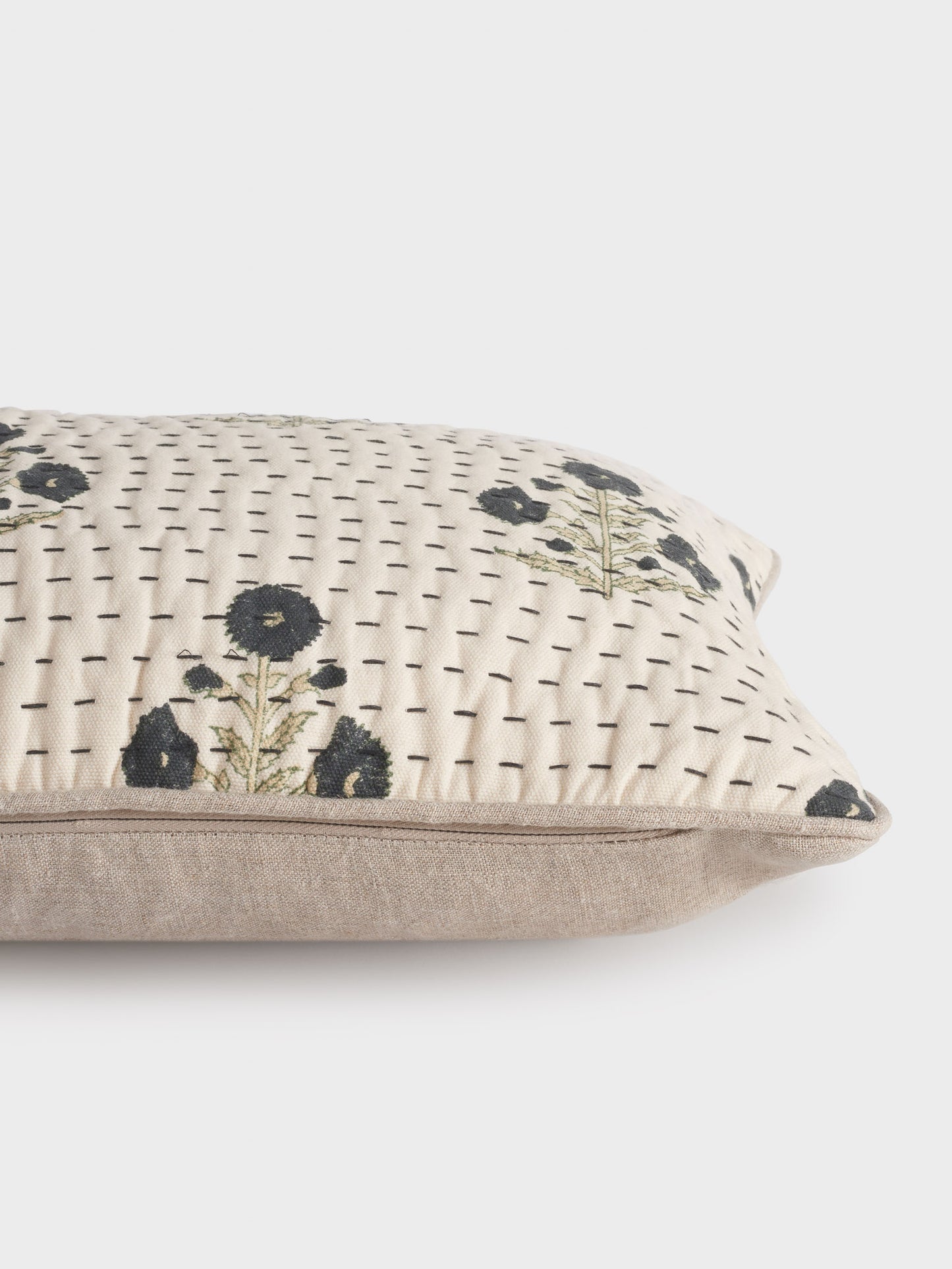 Organic Cotton Cushion Cover- Poppy block print in inky blue