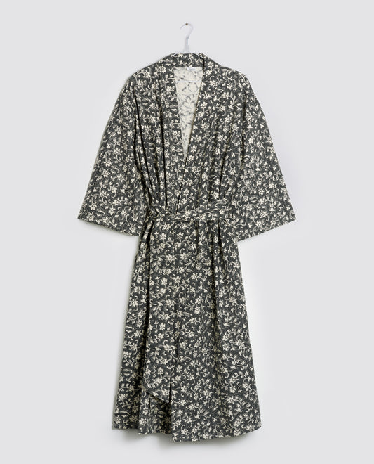 Organic Cotton Dressing Gown - Delilah Block Print in Ink