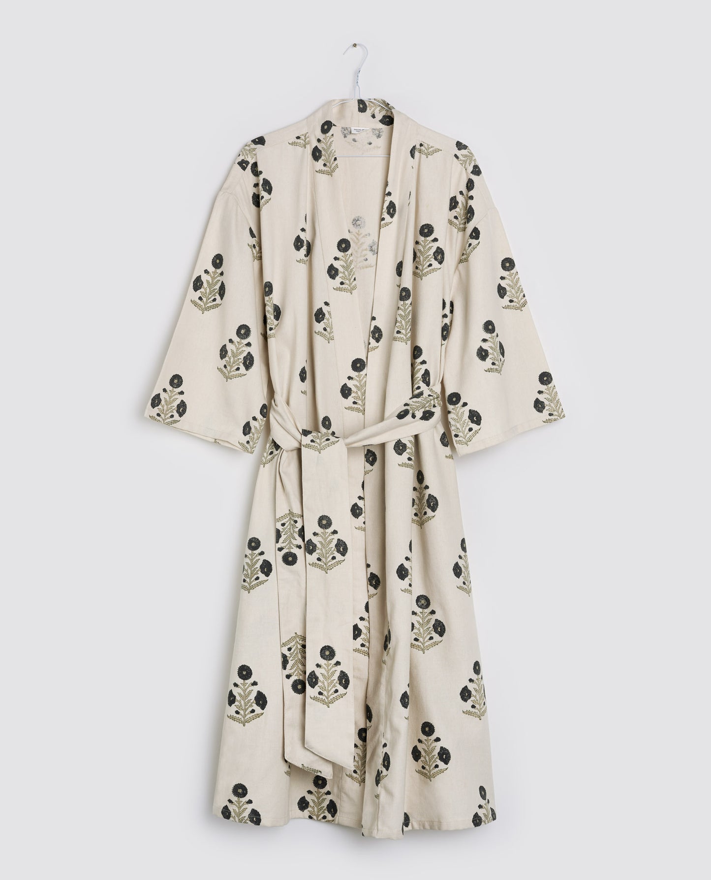 Organic Cotton Dressing Gown - Poppy Block Print in Ink