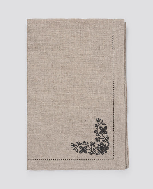 Linen tea towel - Natural linen with embroidery