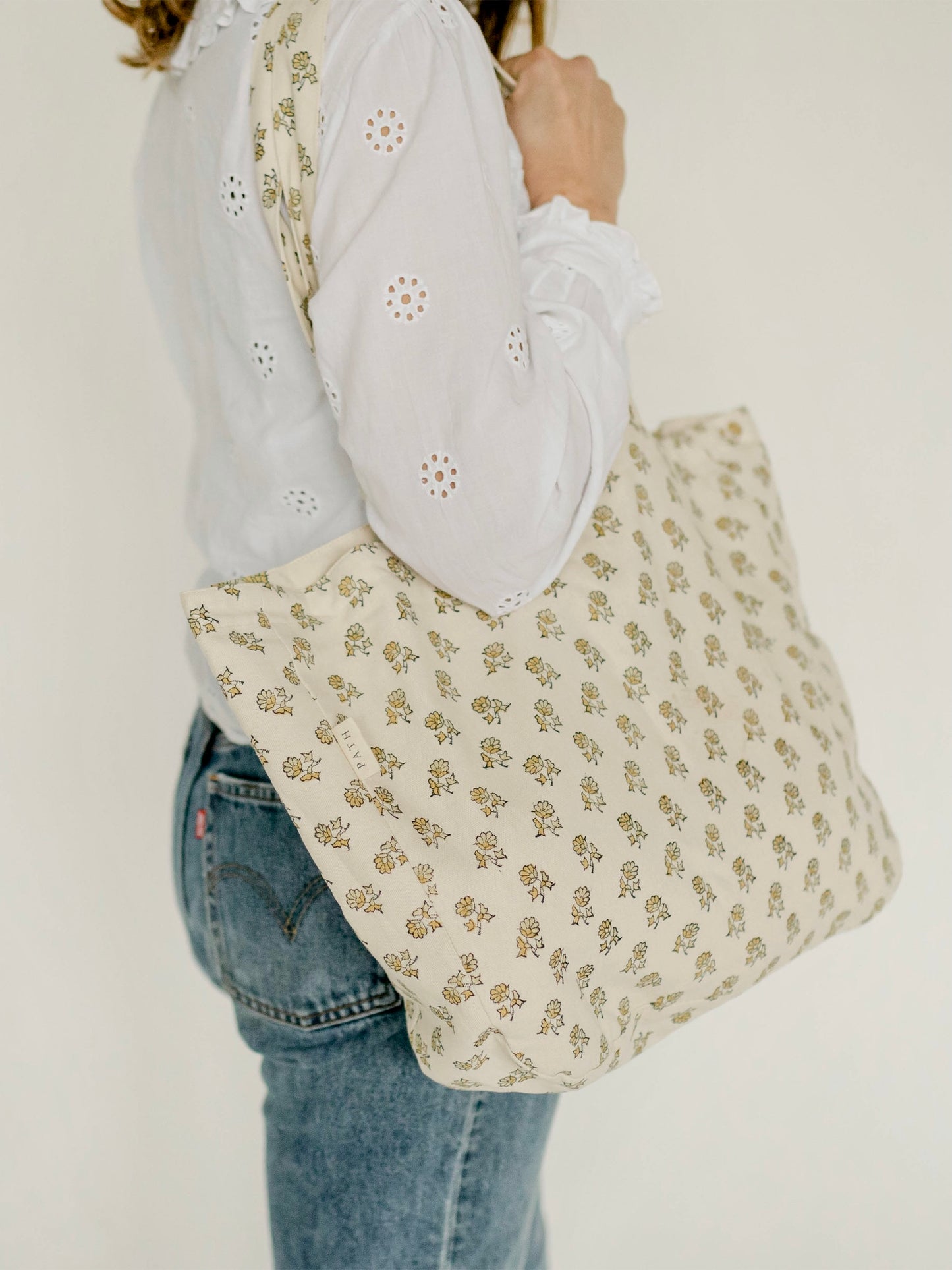 Organic Cotton Reversible Shopper - Block Print in Flaxen