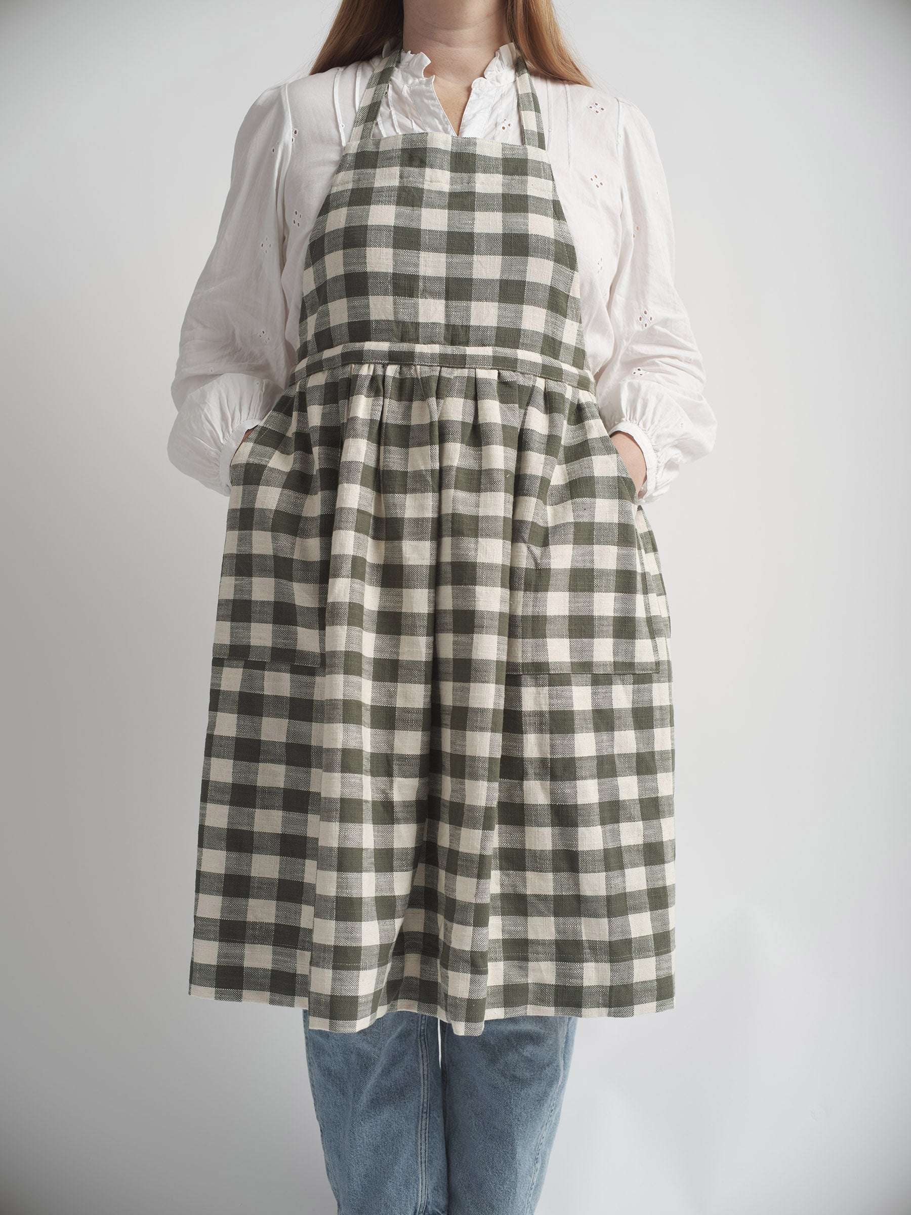 Organic Cotton Apron - Gingham in pine – pathhomeware