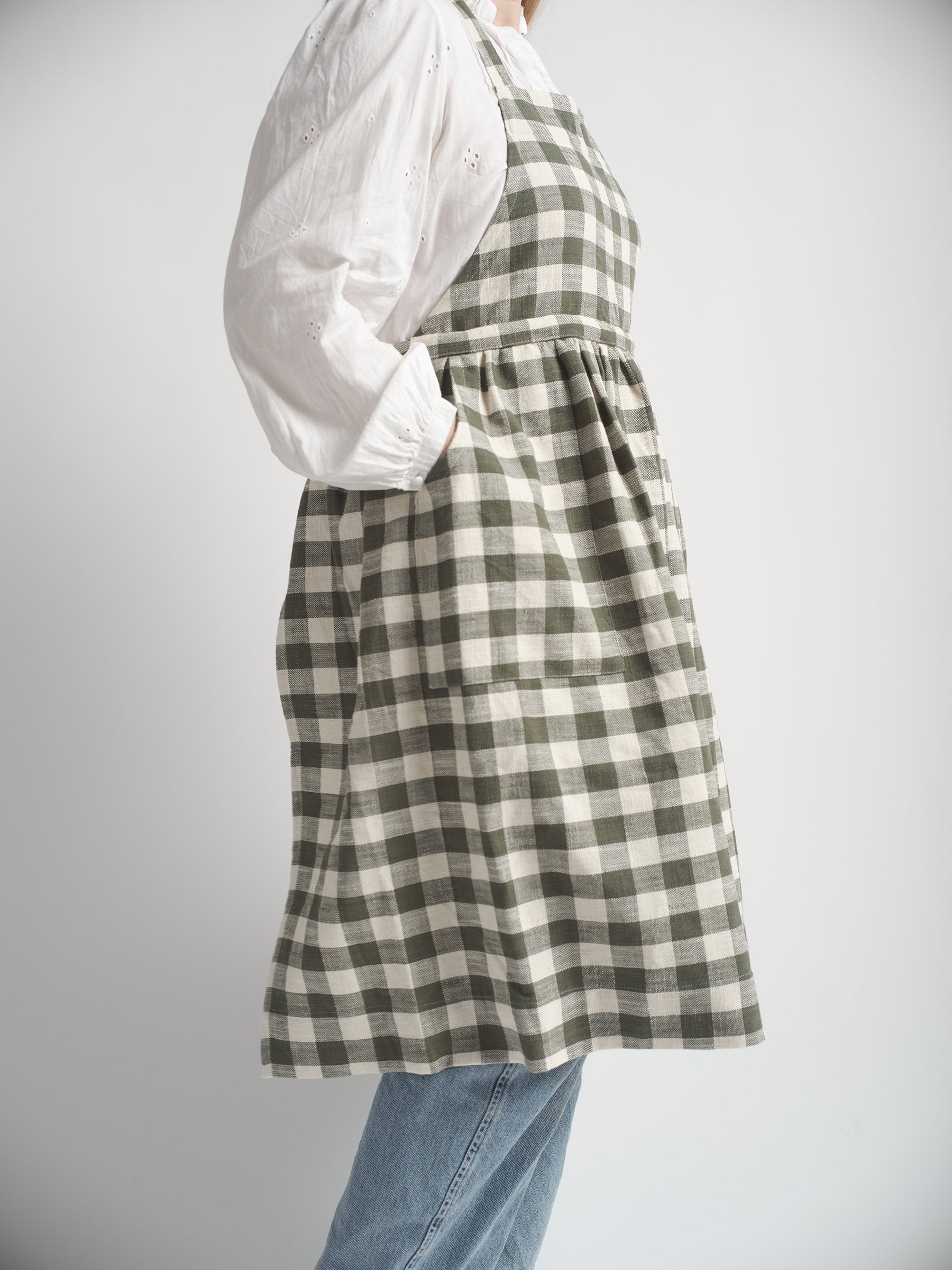 Organic Cotton Apron - Gingham in pine – pathhomeware
