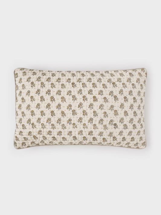 Organic Cotton Cushion Cover- Daisy block print in flaxen