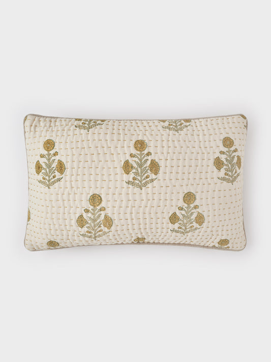 Organic Cotton Cushion Cover- Poppy block print in flaxen