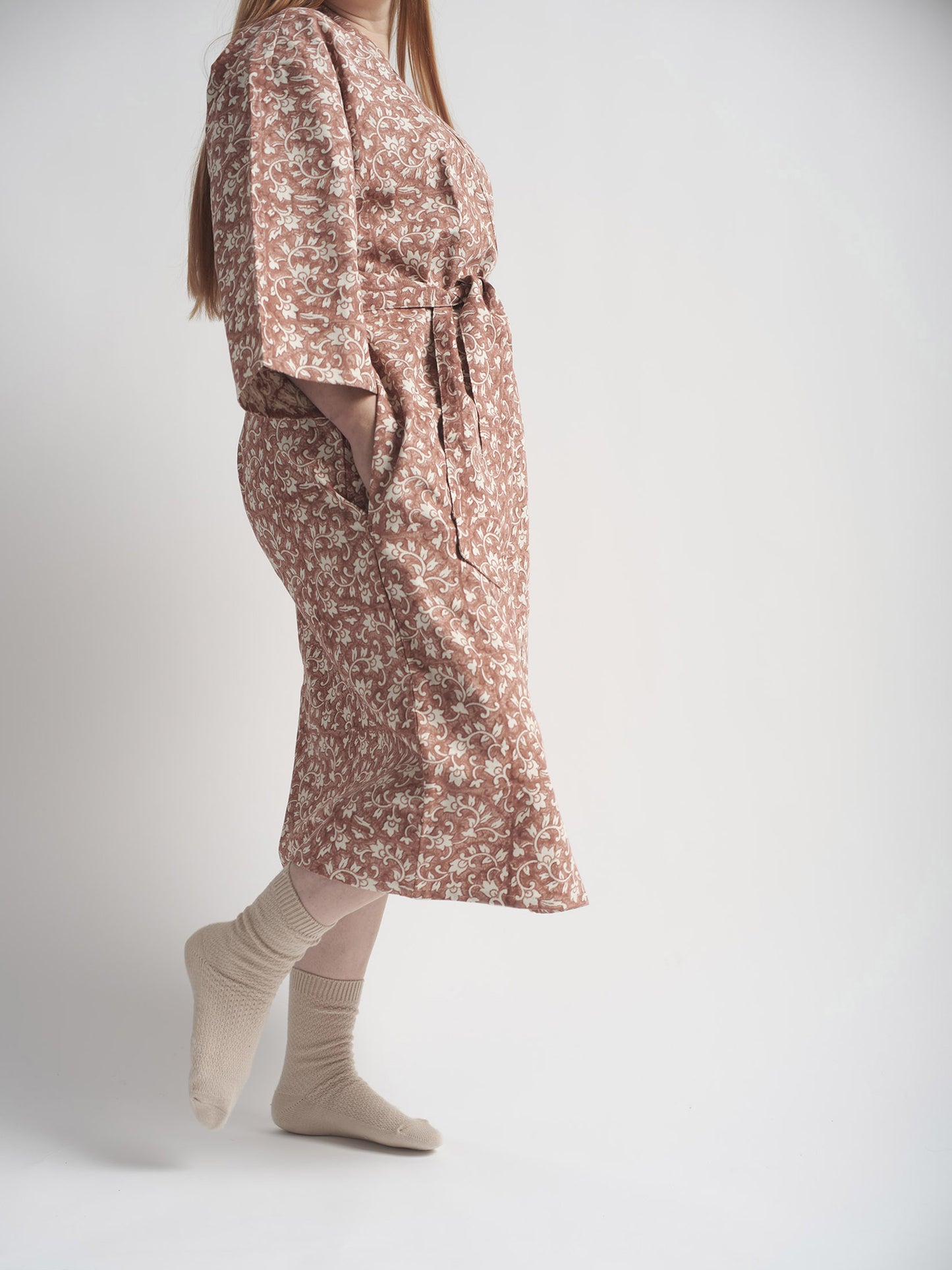 Organic Cotton Dressing Gown - Delilah Block Print in Cedar