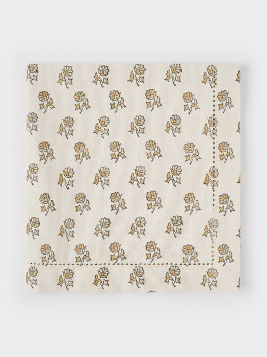 Organic Cotton Napkin - Daisy block print in flaxen