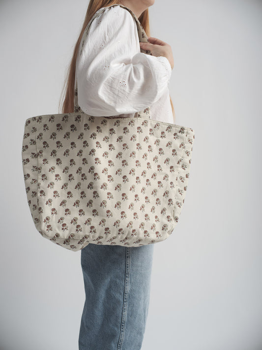 Organic Cotton Reversible Shopper - Block Print in Cedar