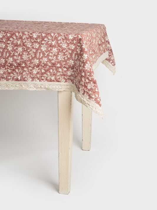 Organic Cotton Tablecloth - Delilah block print in cedar