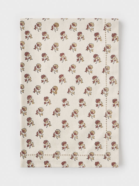 Organic Cotton Tea Towel - Daisy block print in cedar