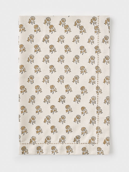 Organic Cotton Tea Towel - Daisy block print in flaxen