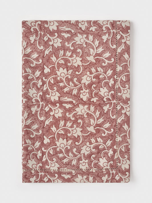 Organic Cotton Tea Towel - Delilah block print in cedar