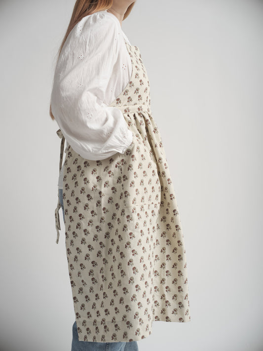 Organic Cotton Apron - Daisy block print in cedar